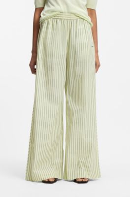 Cotton-poplin trousers with vertical stripe, Green Patterned