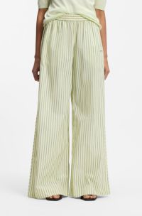 Cotton-poplin trousers with vertical stripe, Green Patterned