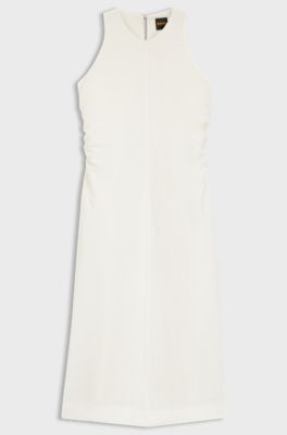 A-line dress with gathered sides, Natural