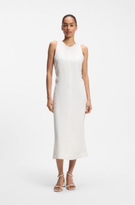 A-line dress with gathered sides, Natural