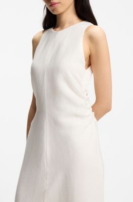 A-line dress with gathered sides, White