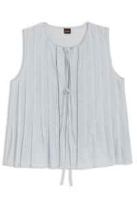 Sleeveless top in cotton muslin with front pleats, Light Blue