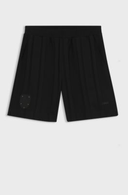 Cotton-jersey shorts with matte and lustrous stripes, Black