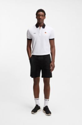 Shorts aus Baumwoll-Jersey mit matten und gl&auml;nzenden Streifen, Schwarz