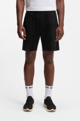 Shorts aus Baumwoll-Jersey mit matten und gl&auml;nzenden Streifen, Schwarz