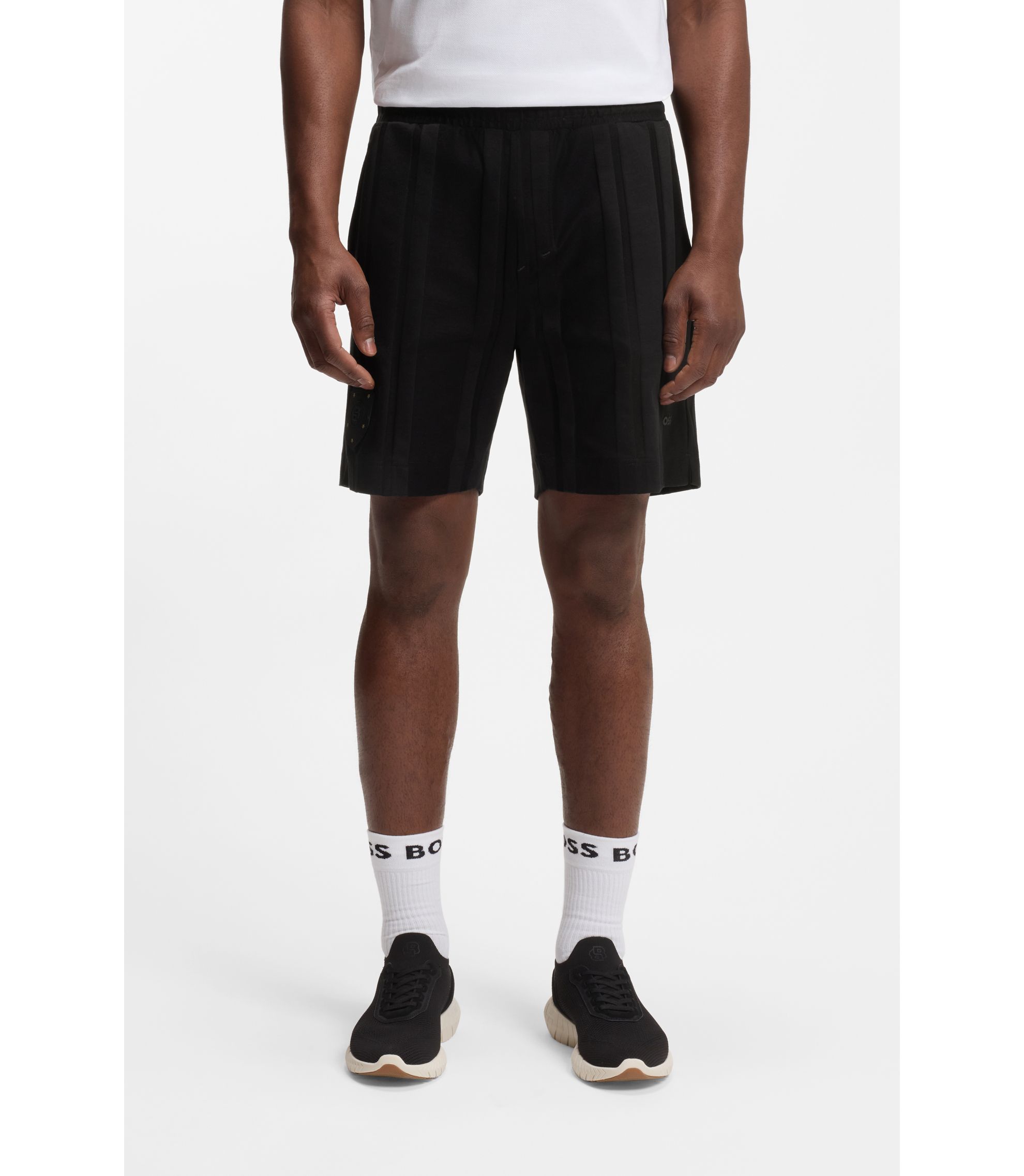 Shorts aus Baumwoll-Jersey mit matten und glänzenden Streifen