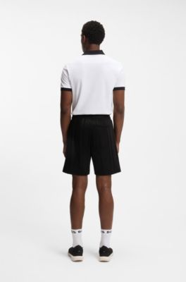 Shorts aus Baumwoll-Jersey mit matten und gl&auml;nzenden Streifen, Schwarz