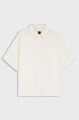 Regular-fit blouse with rolled cuffs, Natural