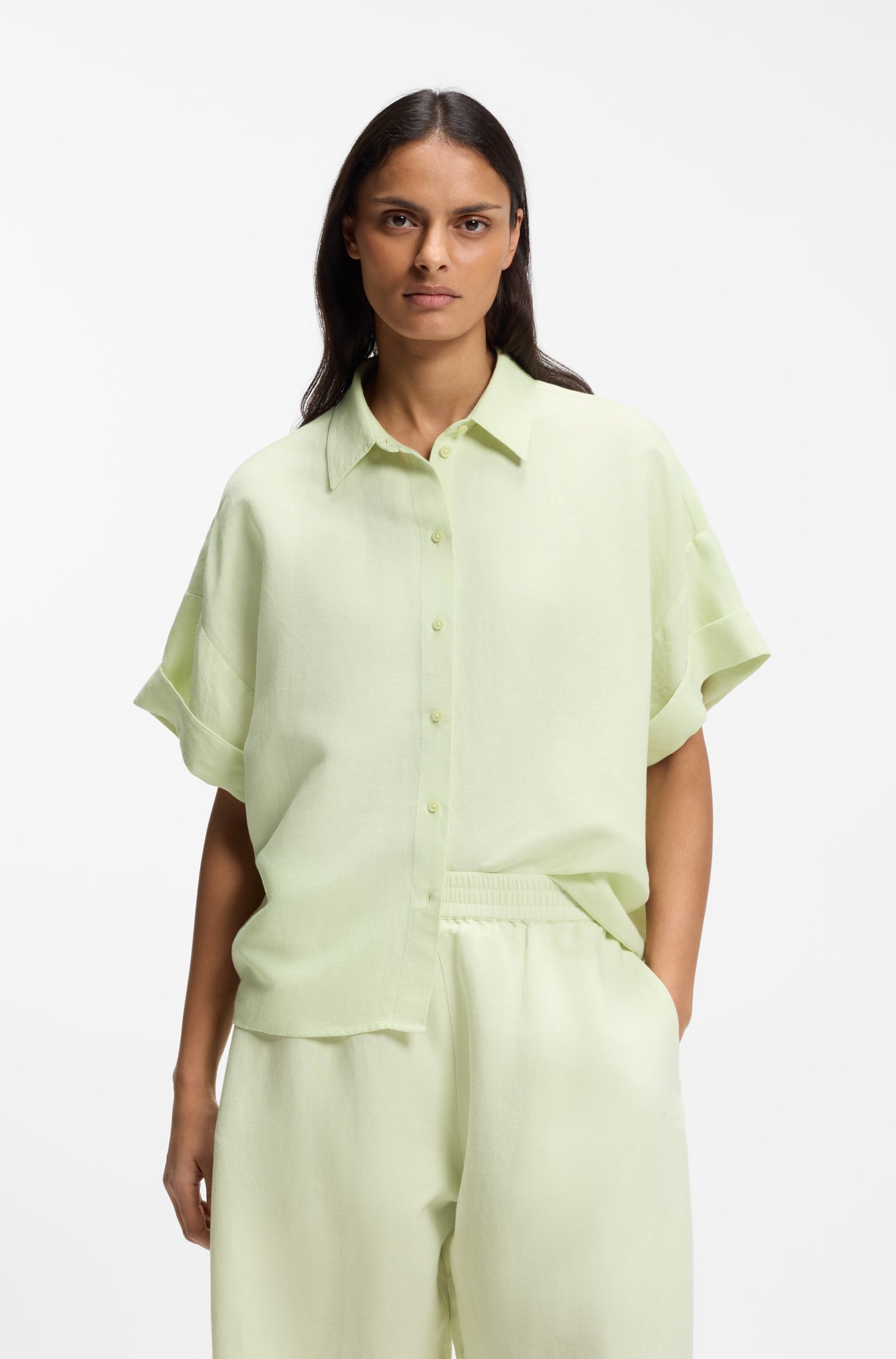 Boss Regular-fit blouse with rolled cuffs skjortor & blusar dam