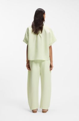 Regular-fit blouse with rolled cuffs, Light Green