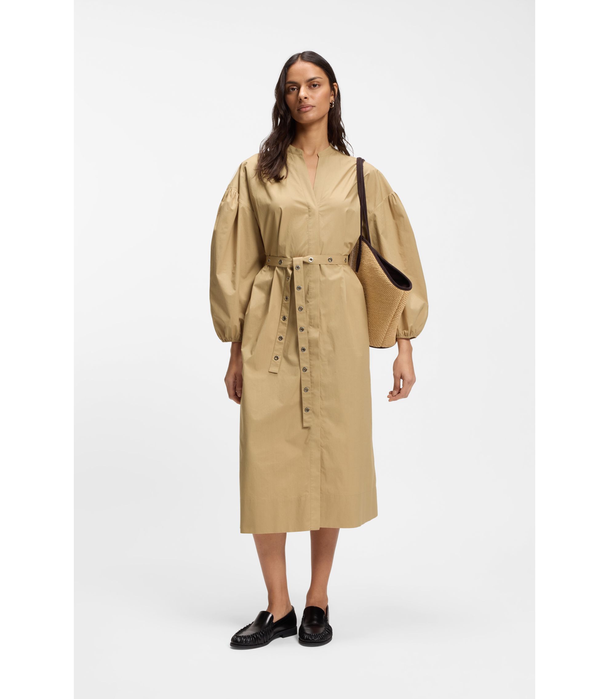 Hemdblusenkleid aus Baumwoll-Popeline mit Ösen-Gürtel