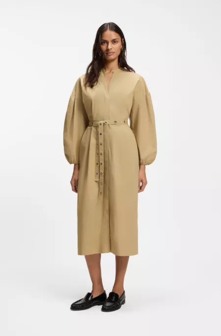 Cotton-poplin shirt dress with eyelet belt