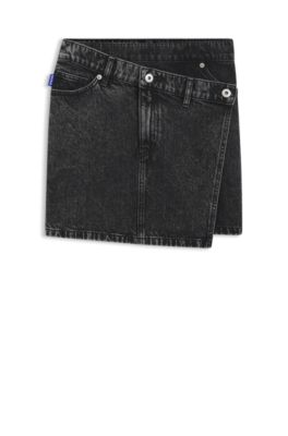 Schwarzer Denim-Rock mit asymmetrischem Bund, Schwarz