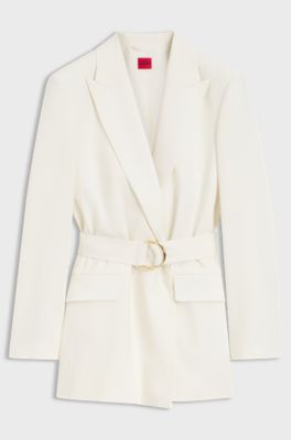 Blazer coupe d&eacute;contract&eacute;e avec ceinture &agrave; anneau en D, Blanc