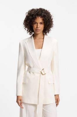 Relaxed-fit blazer with D-ring belt, Natural