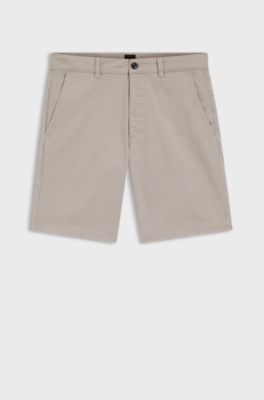 Short chino Slim en coton stretch imprim&eacute;, Gris
