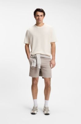 Short chino Slim en coton stretch imprim&eacute;, Gris