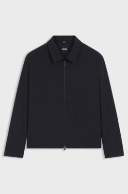 Surchemise coupe d&eacute;contract&eacute;e en laine m&eacute;lang&eacute;e compacte, Bleu fonc&eacute;