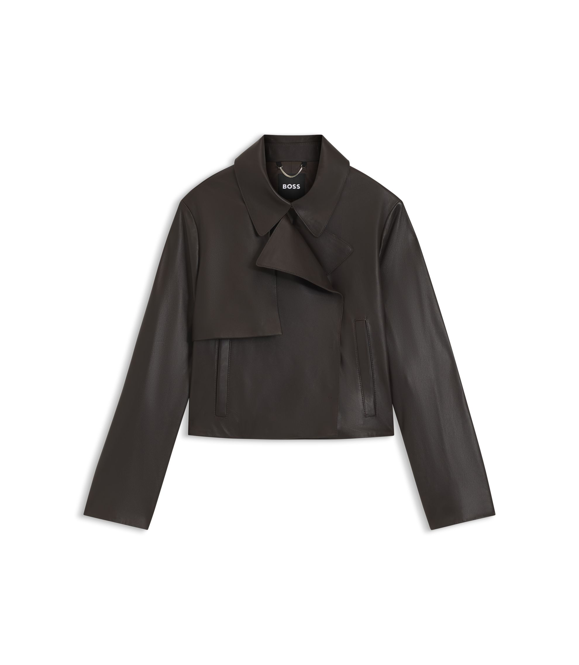 BOSS - Relaxed-fit leather jacket with trench styling - Dark Brown