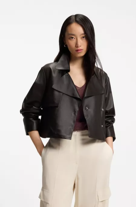 Relaxed-fit leather jacket with trench styling