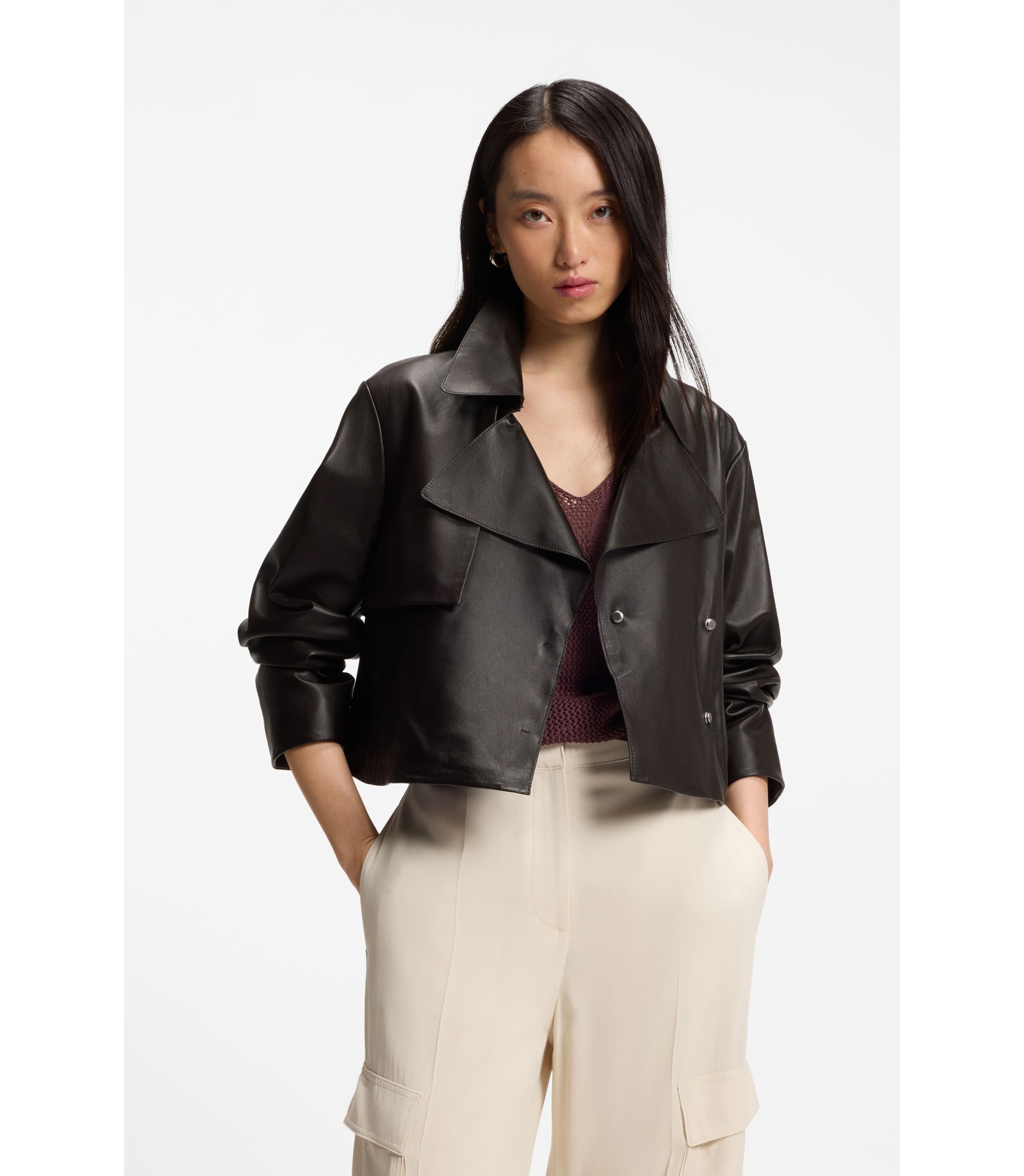 Relaxed-Fit Lederjacke im Trench-Stil