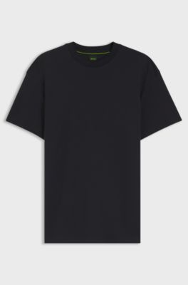 Waffle-structured relaxed-fit T-shirt with shoulder logo, Dark Blue