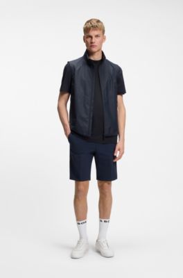 Waffle-structured relaxed-fit T-shirt with shoulder logo, Dark Blue