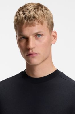 Waffle-structured relaxed-fit T-shirt with shoulder logo, Dark Blue