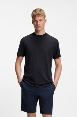 Waffle-structured relaxed-fit T-shirt with shoulder logo, Dark Blue