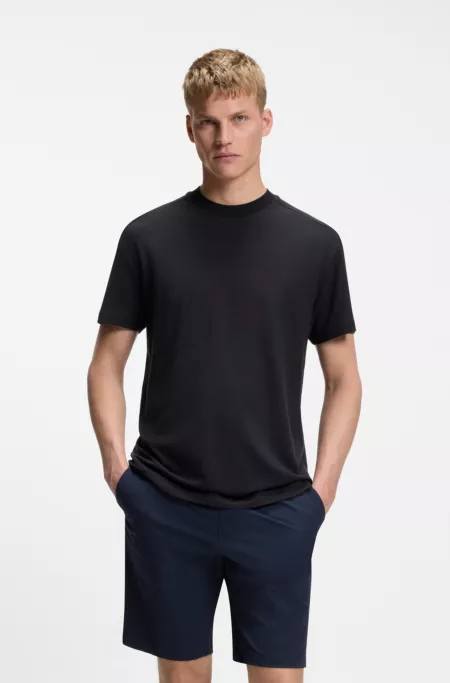 Waffle-structured relaxed-fit T-shirt with shoulder logo
