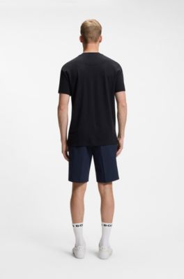 Waffle-structured relaxed-fit T-shirt with shoulder logo, Dark Blue