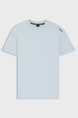 Waffle-structured relaxed-fit T-shirt with shoulder logo, Light Blue