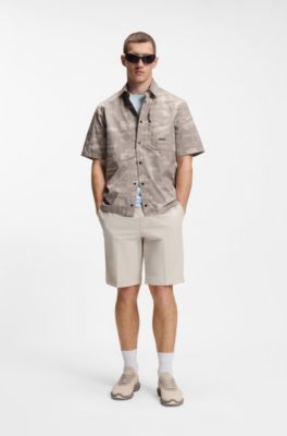 Waffle-structured relaxed-fit T-shirt with shoulder logo, Light Blue