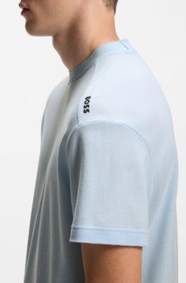 Waffle-structured relaxed-fit T-shirt with shoulder logo, Light Blue