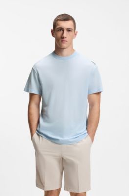 Waffle-structured relaxed-fit T-shirt with shoulder logo, Light Blue