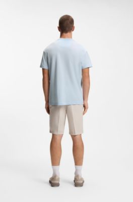 Waffle-structured relaxed-fit T-shirt with shoulder logo, Light Blue