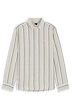 Regular-fit shirt in striped linen and cotton