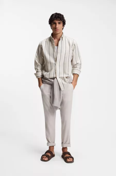 Regular-fit shirt in striped linen and cotton