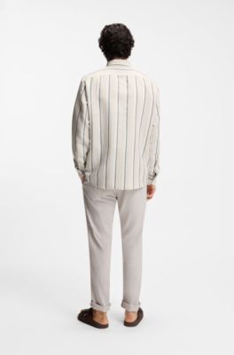 Regular-fit shirt in striped linen and cotton, Grey Patterned