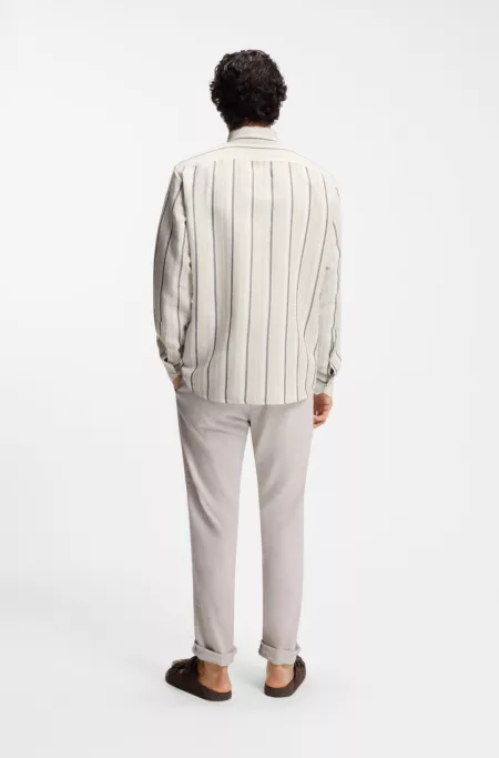 Regular-fit shirt in striped linen and cotton