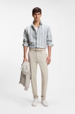 Regular-fit shirt in striped linen and cotton, Light Blue stripes
