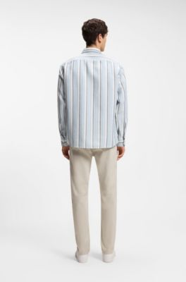 Regular-fit shirt in striped linen and cotton, Light Blue stripes