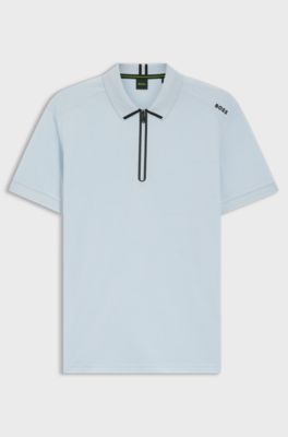 Polo met ritskraag van wafeljacquard, Lichtblauw