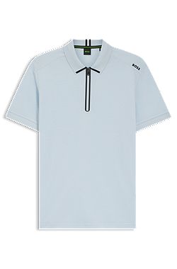 Zip-neck polo shirt in waffle jacquard