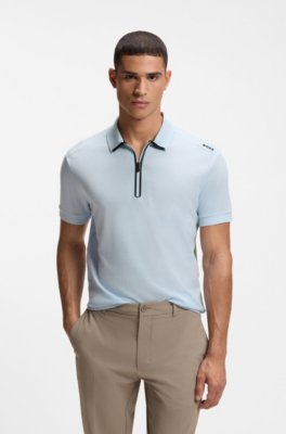 Zip-neck polo shirt in waffle jacquard
