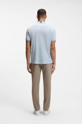 Polo met ritskraag van wafeljacquard, Lichtblauw