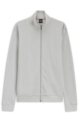 Cotton-blend jacket with waffle structure, Light Grey