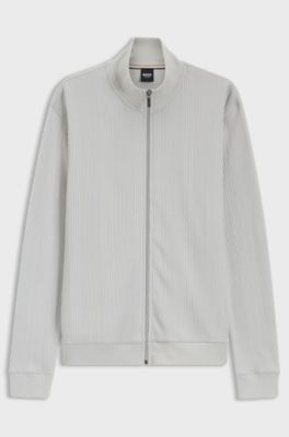 Cotton-blend jacket with waffle structure, Light Grey