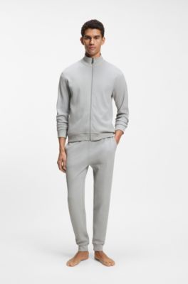 Cotton-blend jacket with waffle structure, Light Grey