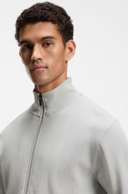 Cotton-blend jacket with waffle structure, Light Grey